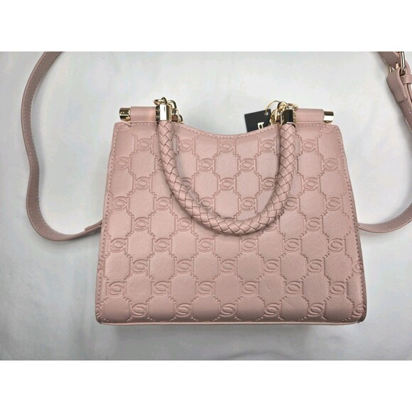 NWT bebe Blush Pink Logo Satchel Braided Handle Gold Hardware Crossbody - Picture 2 of 12